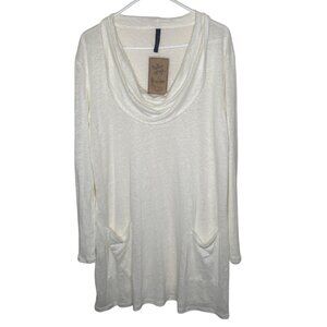 Match Point USA Linen Tunic Womens XL Ivory Cowl Neck Long Sleeve Tunic Top W/ P